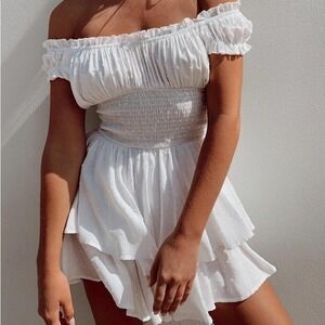 Princess Polly Love Galore White Off‎ Shoulder Romper 4US Ruffle Layered